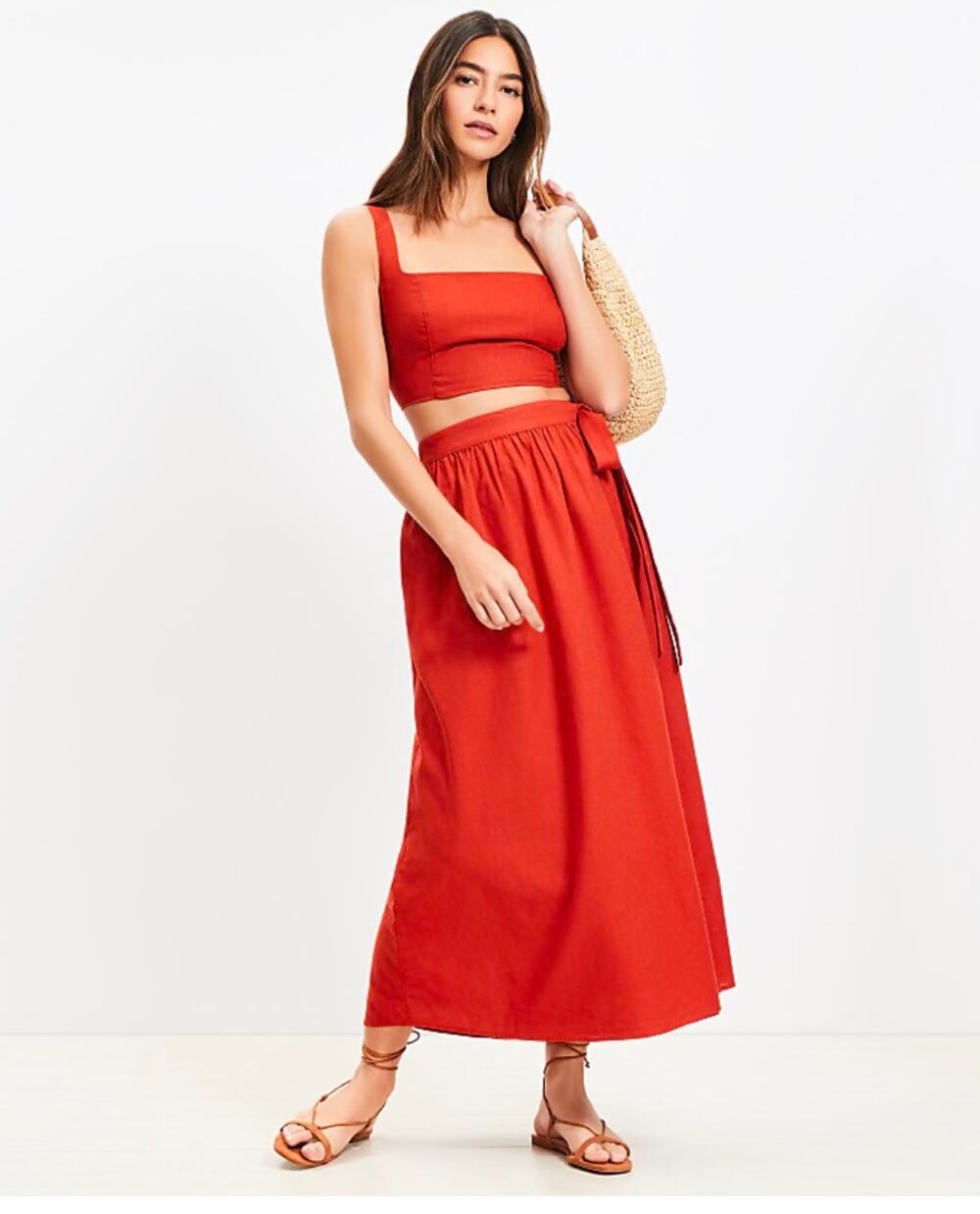 LOFT Beach Linen Blend Crop Top NWT Medium Blood Orange